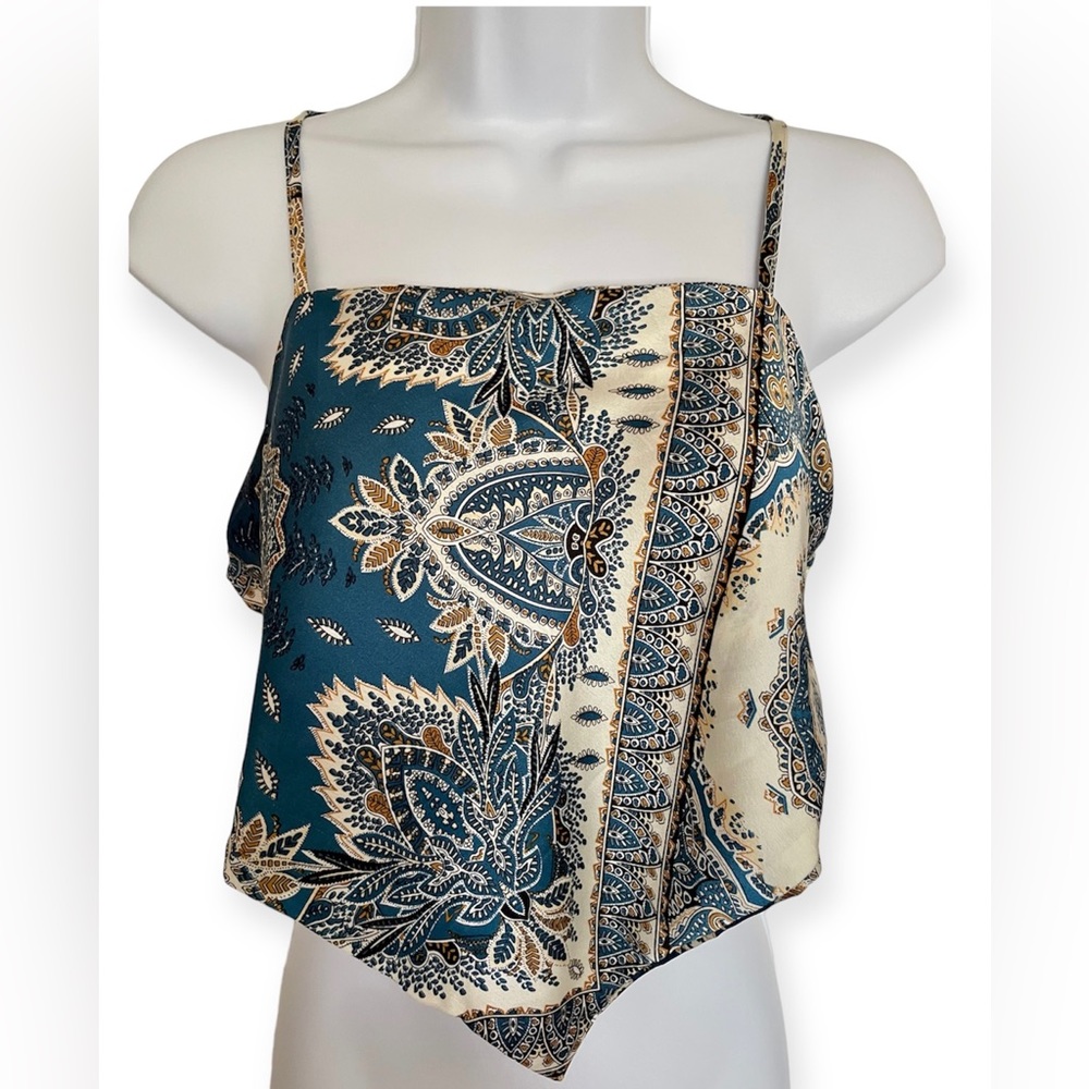 Satin Paisley Bandana Tie Back Crop Top